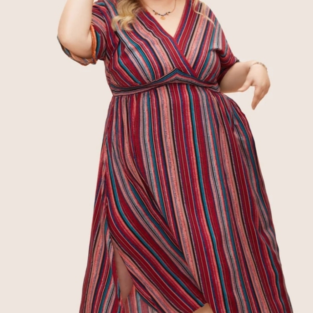 BloomChic Red Multi Striped V-Neck Plus Size Maxi Dress